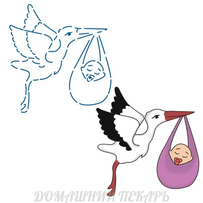 Иллюстрация малыш и аист в стиле графика | Illustrators.ru