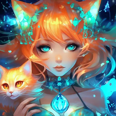 Аниме оранжевая девушка кошка с …» — создано в Шедевруме