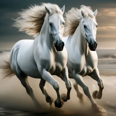Две белые лошади стоят рядом друг с другом | Премиум Фото