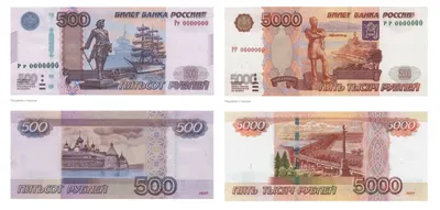 Новые банкноты России 2022-2025 гг.: 100 рублей 2022, 1 000 и 5 000 рублей  2023, 500 рублей 2024, 10 и 50 рублей 2025