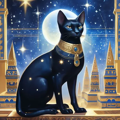 Египетская черная кошка ,грациозно,…» — создано в Шедевруме