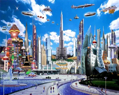 Город будущего, яркость, эффекты, …» — создано в Шедевруме