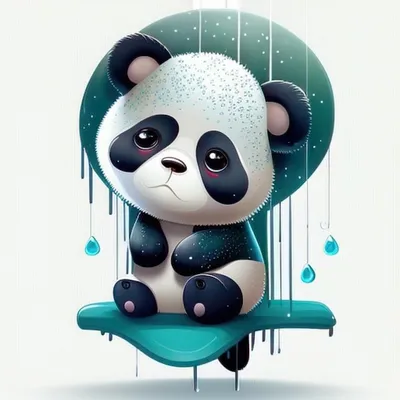Мультяшная панда с грустным лицом сидит на стуле с каплями воды. | Премиум  Фото