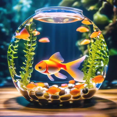 Круглый аквариум с золотой рыбкой , …» — создано в Шедевруме