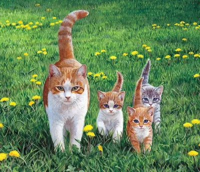 Иллюстрация Кошка с котятами в стиле графика | Illustrators.ru