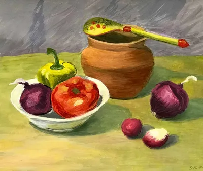 Картина «Натюрморт фрукты в корзине» Холст, Акрил 2023 г.