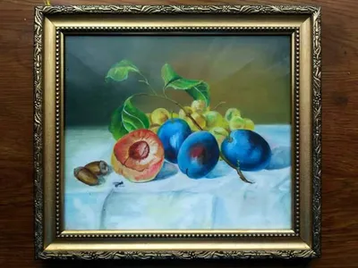 Картина на холсте Натюрморт с фруктами в серебряной тарелке: - Арт. 320071  | Купить в интернет-магазине - Уютная стена