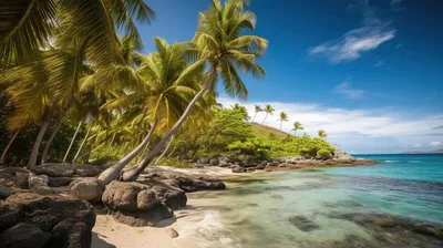Пляж с пальмами и голубым небом | Премиум Фото