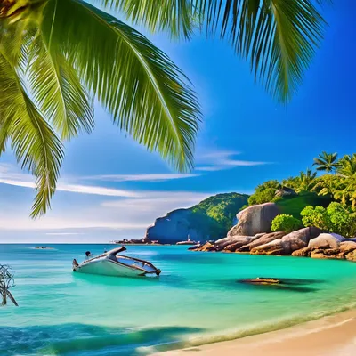 Тропический Красивый Пейзаж Песчаного Пляжа Пальмами стоковое фото  ©NeonShot 239918180