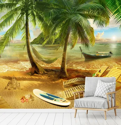 Купить фотообои Пляж с пальмами на стену: цены, фото, каталог -  интернет-магазин «LIKE»