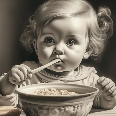 Ребёнок кушает завтрак» — создано в Шедевруме