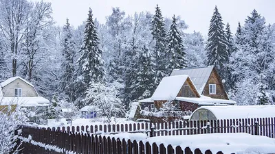 Обои зима, снег, дом на рабочий стол
