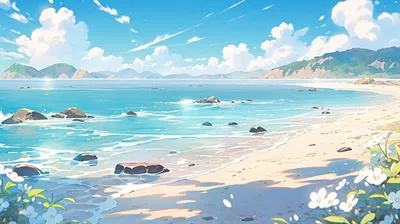 Wallpaper anim, beach, sea, section Anime, size 1920х1080 full HD -  download free image on desktop and phone