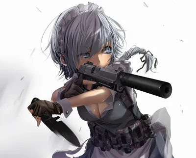 Девушка аниме с оружием | Обои для телефона
