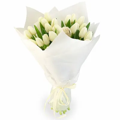 Купить Охапка из белых тюльпанов в оформлении model №848 в Новосибирске