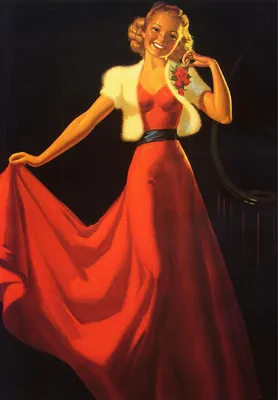 Постер (плакат) Девушка в красном платье. Черно-белое фото, арт.: 4093