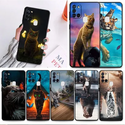 Купить Модный чехол для телефона с изображением животных, большой кошки и  котенка для Samsung Galaxy A50 A10 A10s A40 A02 A01 A03s A04s A70 A03 Core  A04 A02s A20e | Joom