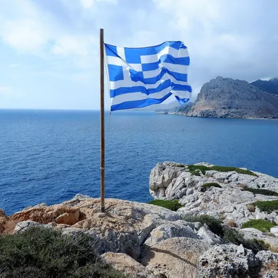 Вариант нейтрального флага Греции с античными символами | Пикабу