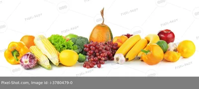 Фрукты и овощи в виде двух полукругов на белом фоне стоковое фото  ©Valentyn_Volkov 3834263
