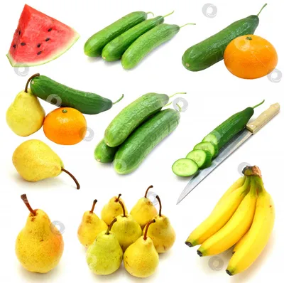 Овощи и фрукты с брызг воды на белом фоне :: Стоковая фотография ::  Pixel-Shot Studio