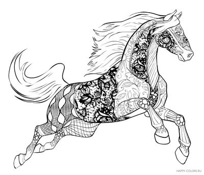 Большая лошадь — раскраска для детей. Распечатать бесплатно.