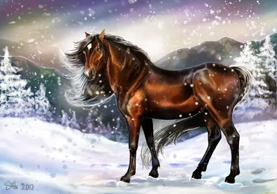 Картинки лошадь бегущий Зима белые снега Животные