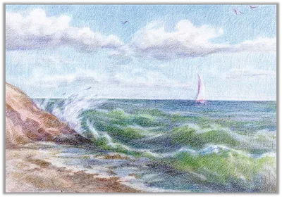 Море рисунок карандашом цветным - 71 фото