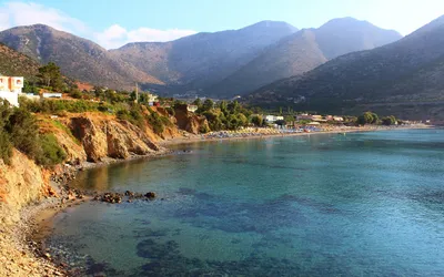 Картинка горы, море, greece, греция, природа, пляж HD фото, обои для рабочего  стола