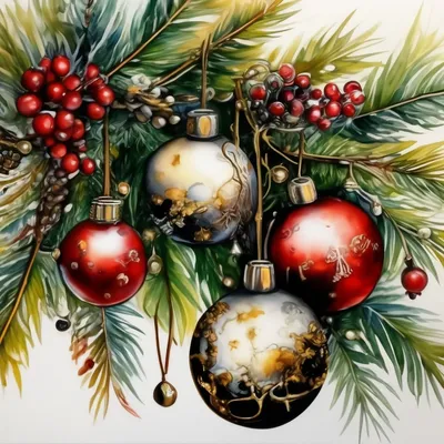 Акварель Рождество Новый Год Набор Изолированы На Белом Фоне — стоковая  векторная графика и другие изображения на тему Акварельная живопись - iStock
