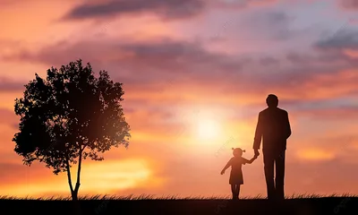 Красивый закат закат фотография картина отец и дочь синтез силуэта родитель  ребенок день отца детский день Фон И картинка для бесплатной загрузки -  Pngtree