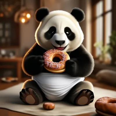 Мультяшная панда в подгузнике ест …» — создано в Шедевруме