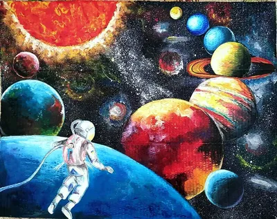 Рисуем космос с детьми #космос #галактика #солнечнаясистема #космонавт |  Картины маслом, Рисунки, Картины