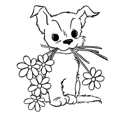 Раскраска Собака и цветы распечатать или скачать
