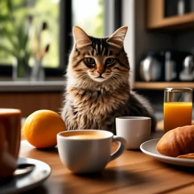 Приятная открытка с добрым утром с кошкой