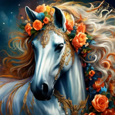 Сказочная радужная лошадь,венок из …» — создано в Шедевруме