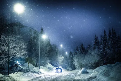 Картинки снегопад ночью
