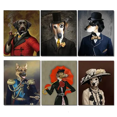 Картина на холсте «Собака в костюме», Милый Постер с головой животного и  человеческим телом, забавная Ретро картина для домашних животных, украшение  для спальни, гостиной | AliExpress