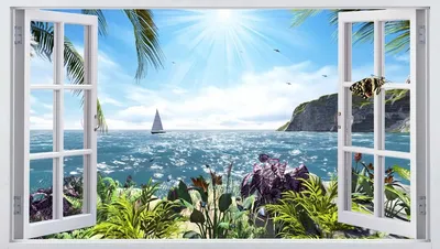 Фотообои Вид с окна на море и закат артикул S-029 купить в Оренбург|;|9 |  интернет-магазин ArtFresco