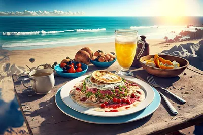 Завтрак на террасе с видом на море. - онлайн-пазл