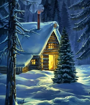 Избушка зимой в лесу рисунок - 72 фото