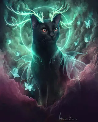 Арт-фэнтези черный кот | Black cat art, Cat art, Cat artwork