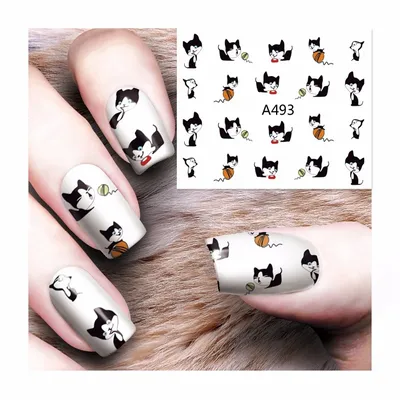 12 листов в партии, наклейки в виде черной кошки для дизайна ногтей,  украшения для маникюра, накладные ногти, аксессуары, инструмент 493504 |  AliExpress