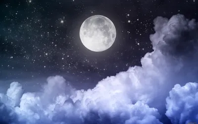 Обои Космос Луна, обои для рабочего стола, фотографии космос, луна, облака,  полночь, moonlight, night, sky, moon, небо, clouds, stars, full, ночь,  landscape, звезды, полная Обои для рабочего стола, скачать обои картинки  заставки