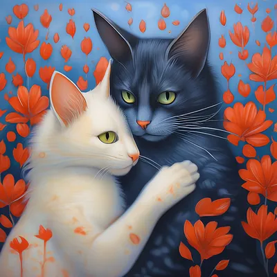 Роман кота и кошки: любовь и приключения» — создано в Шедевруме