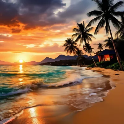 Красивый вертикальный пляж. пара стульев райский остров пляж море пальмы  летние каникулы отпуск | Премиум Фото