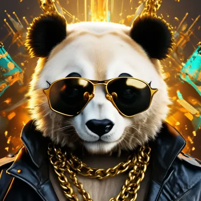 Крутая панда в очках и золотых …» — создано в Шедевруме