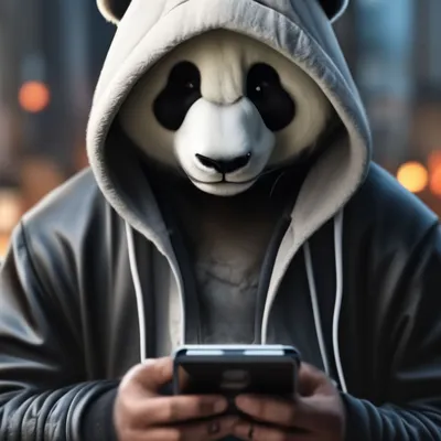 Панда в толстовке с капюшоном и …» — создано в Шедевруме