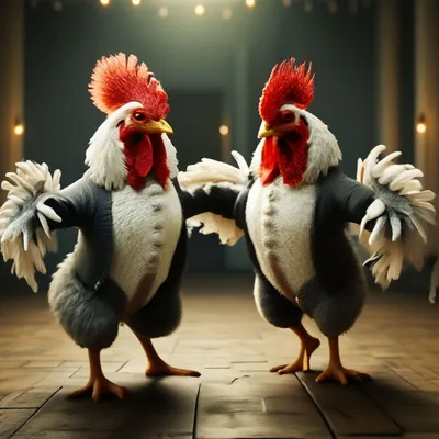 Прикольные курицы танцуют , сцена в …» — создано в Шедевруме