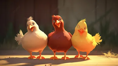 три курицы стоят рядом друг с другом, картинка мультяшных цыплят,  мультфильм, курица фон картинки и Фото для бесплатной загрузки