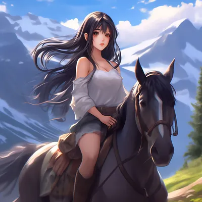 Девочка на лошади в горах арт. …» — создано в Шедевруме